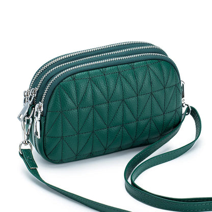 Mini Zipper Shoulder Bags for Women 3 Layers Leather Ladies Hand Bags Diamond Style Fashion Stitching Mobile Phone Purse Pouch