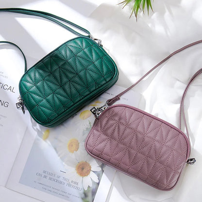 Mini Zipper Shoulder Bags for Women 3 Layers Leather Ladies Hand Bags Diamond Style Fashion Stitching Mobile Phone Purse Pouch