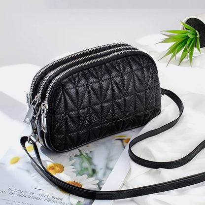 Mini Zipper Shoulder Bags for Women 3 Layers Leather Ladies Hand Bags Diamond Style Fashion Stitching Mobile Phone Purse Pouch