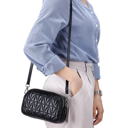 Mini Zipper Shoulder Bags for Women 3 Layers Leather Ladies Hand Bags Diamond Style Fashion Stitching Mobile Phone Purse Pouch