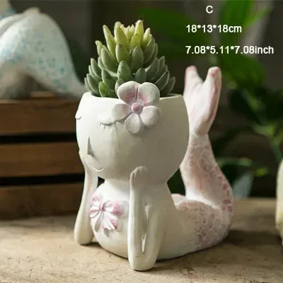 Mini fairy tale garden cute mermaid flower pot cartoon ornaments fish succulents planting green sill potted balcony decoration