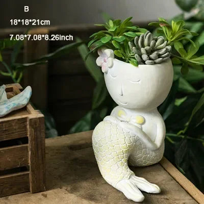 Mini fairy tale garden cute mermaid flower pot cartoon ornaments fish succulents planting green sill potted balcony decoration