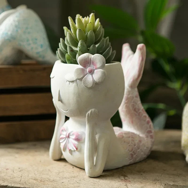 Mini fairy tale garden cute mermaid flower pot cartoon ornaments fish succulents planting green sill potted balcony decoration