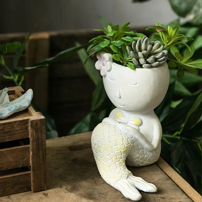 Mini fairy tale garden cute mermaid flower pot cartoon ornaments fish succulents planting green sill potted balcony decoration