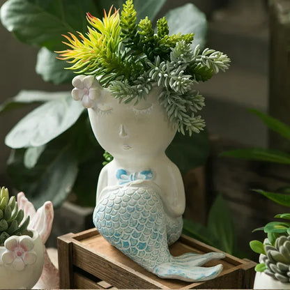 Mini fairy tale garden cute mermaid flower pot cartoon ornaments fish succulents planting green sill potted balcony decoration