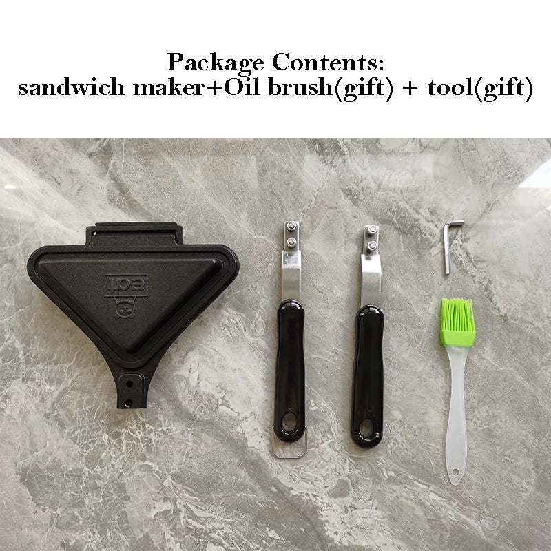 Mini sandwich maker household breakfast machine gas stove non-stick pan double-sided  sandwich waffle mold With Insulated Handle
