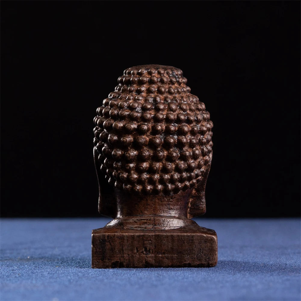 Miniature Wooden Figurine, Shakyamuni Buddha Head - Detailed Artistry, Compact Statue for Home, Spiritual Decor