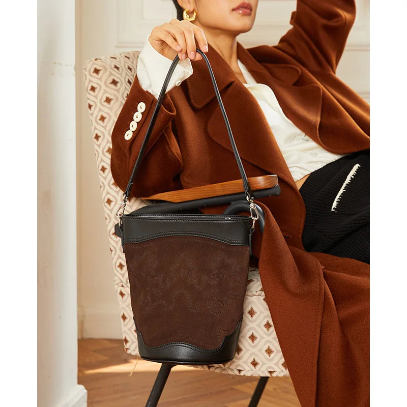 Minority Ligh Luxury High Quality Retro Bucket Bags Women 2024 New Fashion Underarm Shoulder Bag Large Capacity Commuter Bolsa