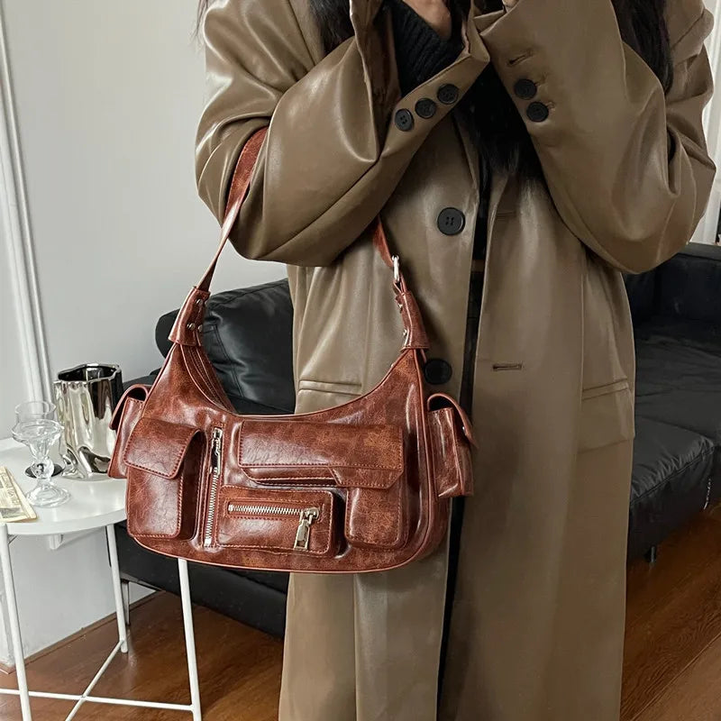Minority Motorcycle Style Multi Pocket Underarm Shoulder Bags New High Quality All-match Casual Street Handbags Y2k Punk Bolsas