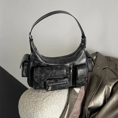 Minority Motorcycle Style Multi Pocket Underarm Shoulder Bags New High Quality All-match Casual Street Handbags Y2k Punk Bolsas