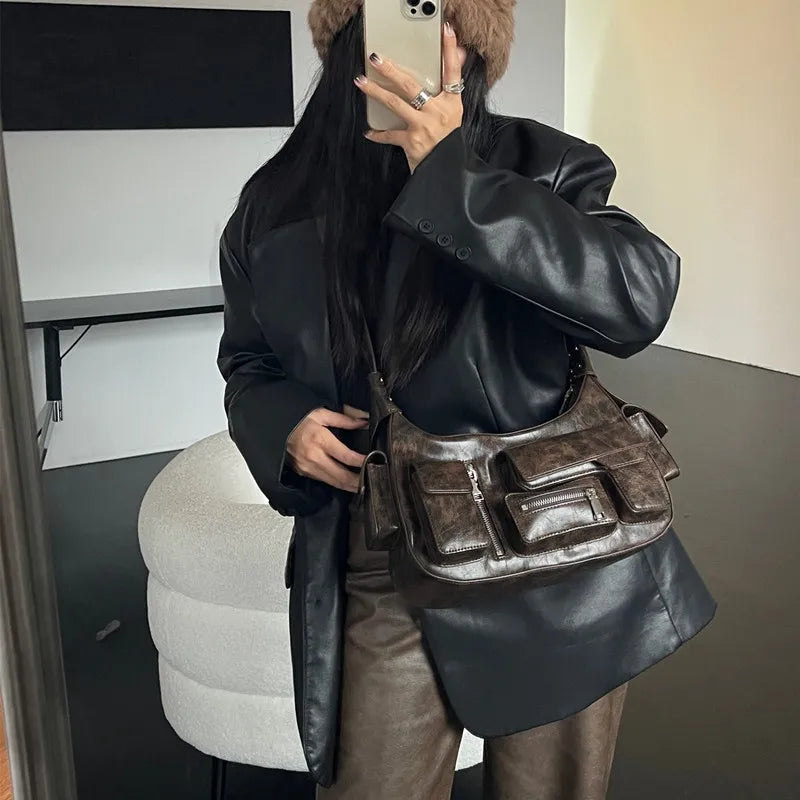 Minority Motorcycle Style Multi Pocket Underarm Shoulder Bags New High Quality All-match Casual Street Handbags Y2k Punk Bolsas