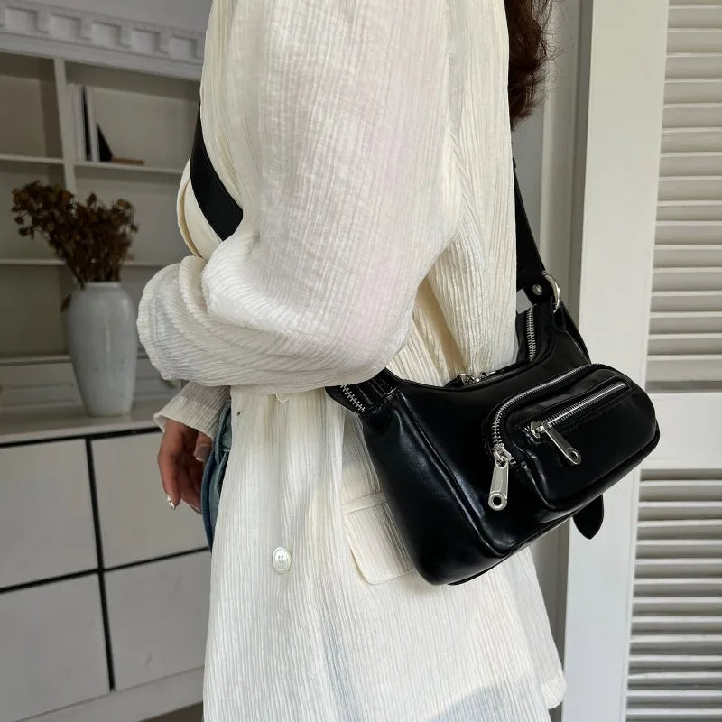 Minority Street Biker Style Multi Pockets Crossbody Shoulder Bags Versatile Fashion All-match Casual Handbags Vintage Bolsas