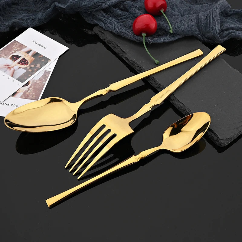 Mirror Green Handle Stainless Steel 10People Dinner Fork Gold Fork Hotel Restaurant Party Supplies Dinnerware Steak Gold Fork