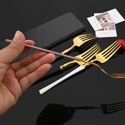 Mirror Green Handle Stainless Steel 10People Dinner Fork Gold Fork Hotel Restaurant Party Supplies Dinnerware Steak Gold Fork