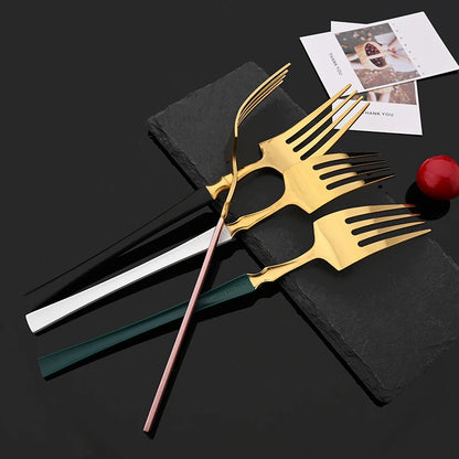 Mirror Green Handle Stainless Steel 10People Dinner Fork Gold Fork Hotel Restaurant Party Supplies Dinnerware Steak Gold Fork