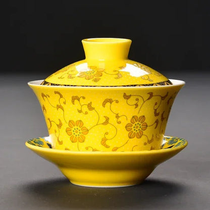 Miyayan style Ceramic Gaiwan Teacup handmade Chinese Dragon pattern Tea tureen Bowl Retro Porcelain Teaware Accessories 200ml