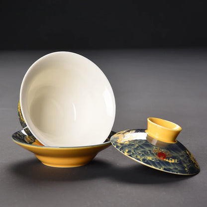 Miyayan style Ceramic Gaiwan Teacup handmade Chinese Dragon pattern Tea tureen Bowl Retro Porcelain Teaware Accessories 200ml