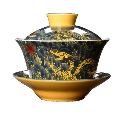 Miyayan style Ceramic Gaiwan Teacup handmade Chinese Dragon pattern Tea tureen Bowl Retro Porcelain Teaware Accessories 200ml