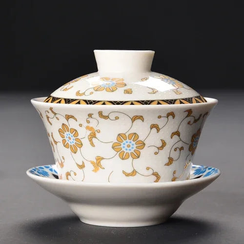 Miyayan style Ceramic Gaiwan Teacup handmade Chinese Dragon pattern Tea tureen Bowl Retro Porcelain Teaware Accessories 200ml