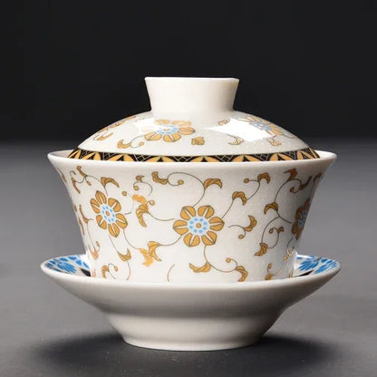 Miyayan style Ceramic Gaiwan Teacup handmade Chinese Dragon pattern Tea tureen Bowl Retro Porcelain Teaware Accessories 200ml