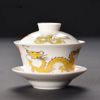 Miyayan style Ceramic Gaiwan Teacup handmade Chinese Dragon pattern Tea tureen Bowl Retro Porcelain Teaware Accessories 200ml