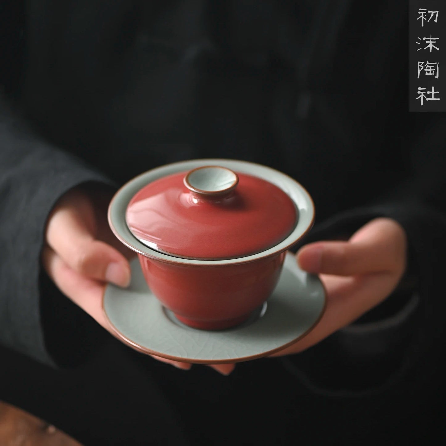 Mo pottery society Jingdezhen handmade Jihong Ru kiln Kung Fu cover bowl household ceramics Sancai cover bowl tea bowl