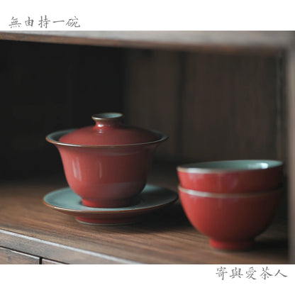 Mo pottery society Jingdezhen handmade Jihong Ru kiln Kung Fu cover bowl household ceramics Sancai cover bowl tea bowl