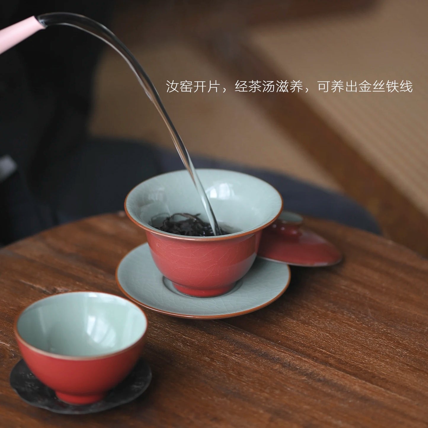 Mo pottery society Jingdezhen handmade Jihong Ru kiln Kung Fu cover bowl household ceramics Sancai cover bowl tea bowl