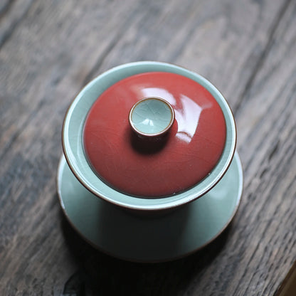 Mo pottery society Jingdezhen handmade Jihong Ru kiln Kung Fu cover bowl household ceramics Sancai cover bowl tea bowl