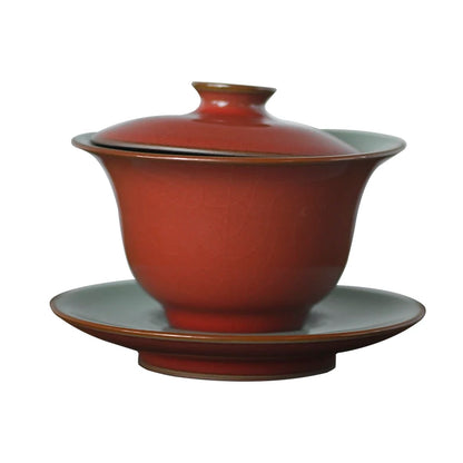 Mo pottery society Jingdezhen handmade Jihong Ru kiln Kung Fu cover bowl household ceramics Sancai cover bowl tea bowl