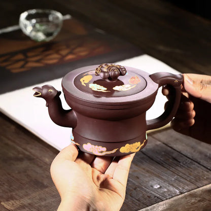 Modeling Clay Painted Ganoderma Lucidum Fengming Pot Raw Ore Purple Clay Regular Moon Red Purple Sand Pot Handmade One Piece Dro