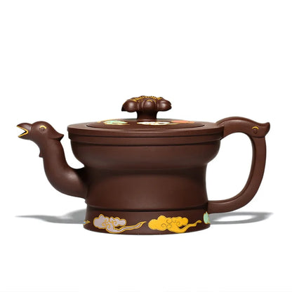 Modeling Clay Painted Ganoderma Lucidum Fengming Pot Raw Ore Purple Clay Regular Moon Red Purple Sand Pot Handmade One Piece Dro
