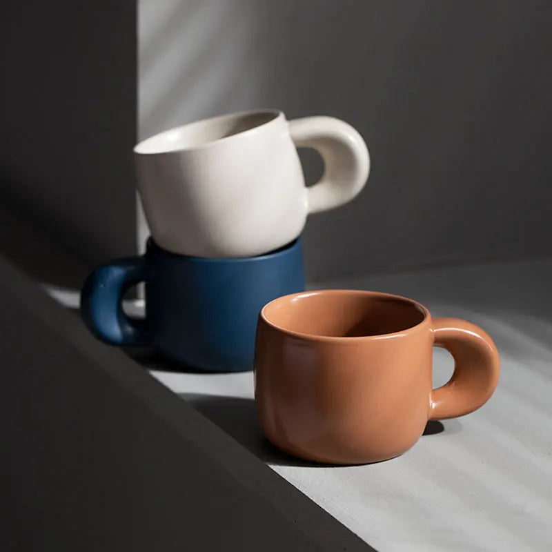 Modern 220ml Ceramic Mugs with Thick Handle Simple Breakfast Milk Latte Cups Kitchen Drinkware Afternoon Tea Mug Cup