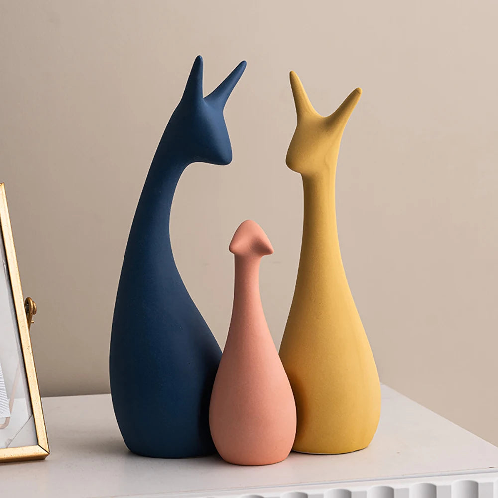 Modern Abstract Deer Sculptures & Figurines Home Decor Ceramic Animal Statue Family Ornaments Living Room Decor