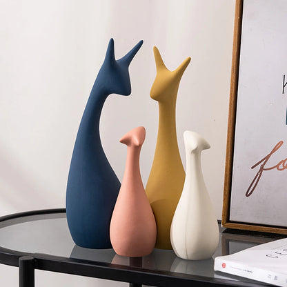 Modern Abstract Deer Sculptures & Figurines Home Decor Ceramic Animal Statue Family Ornaments Living Room Decor