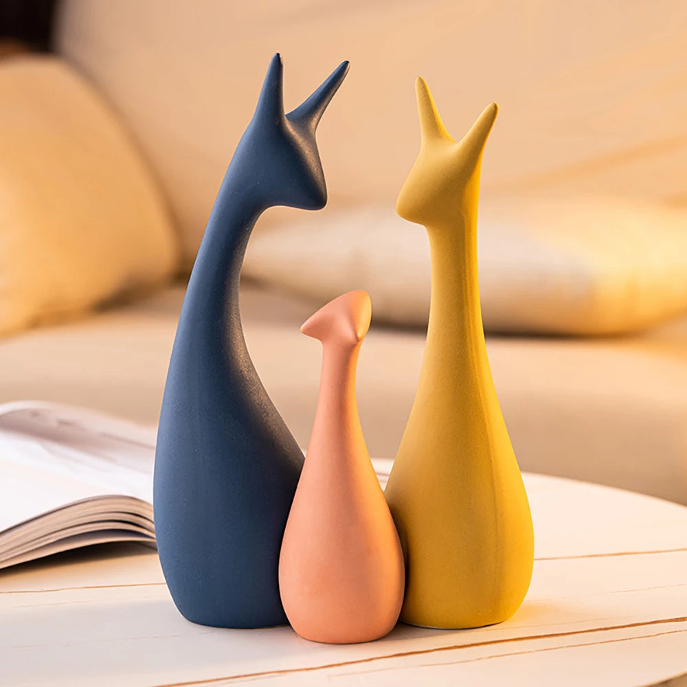 Modern Abstract Deer Sculptures & Figurines Home Decor Ceramic Animal Statue Family Ornaments Living Room Decor