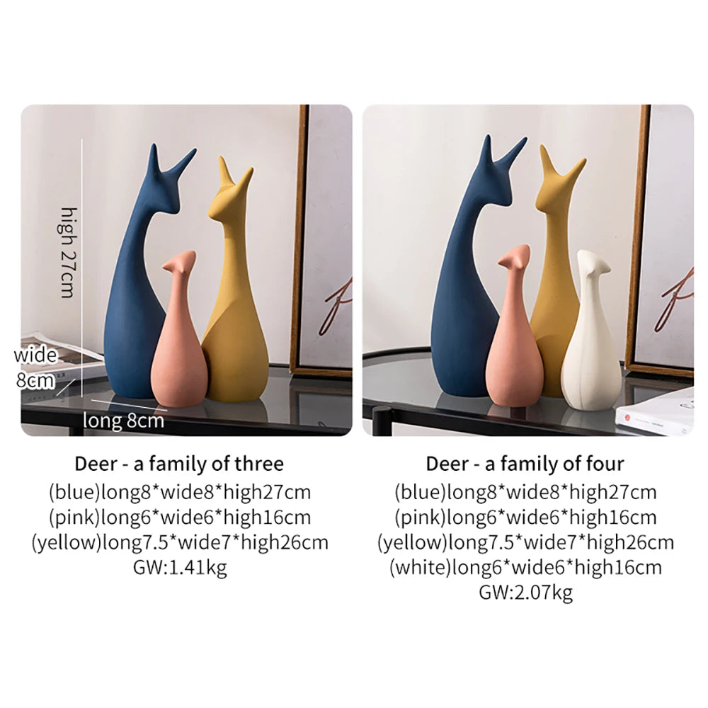 Modern Abstract Deer Sculptures & Figurines Home Decor Ceramic Animal Statue Family Ornaments Living Room Decor