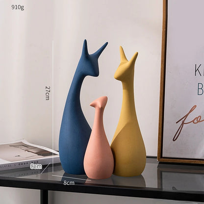 Modern Abstract Deer Sculptures & Figurines Home Decor Ceramic Animal Statue Family Ornaments Living Room Decor