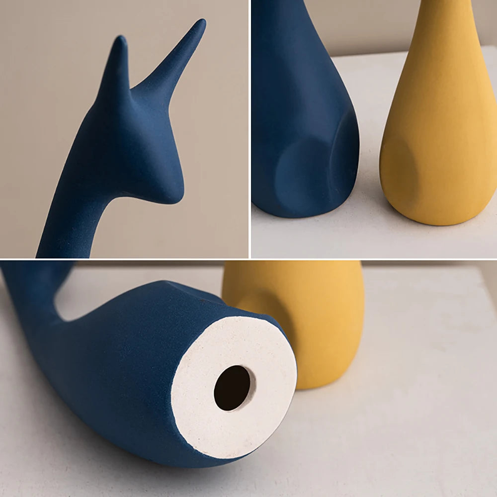 Modern Abstract Deer Sculptures & Figurines Home Decor Ceramic Animal Statue Family Ornaments Living Room Decor