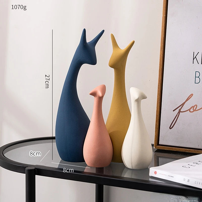 Modern Abstract Deer Sculptures & Figurines Home Decor Ceramic Animal Statue Family Ornaments Living Room Decor