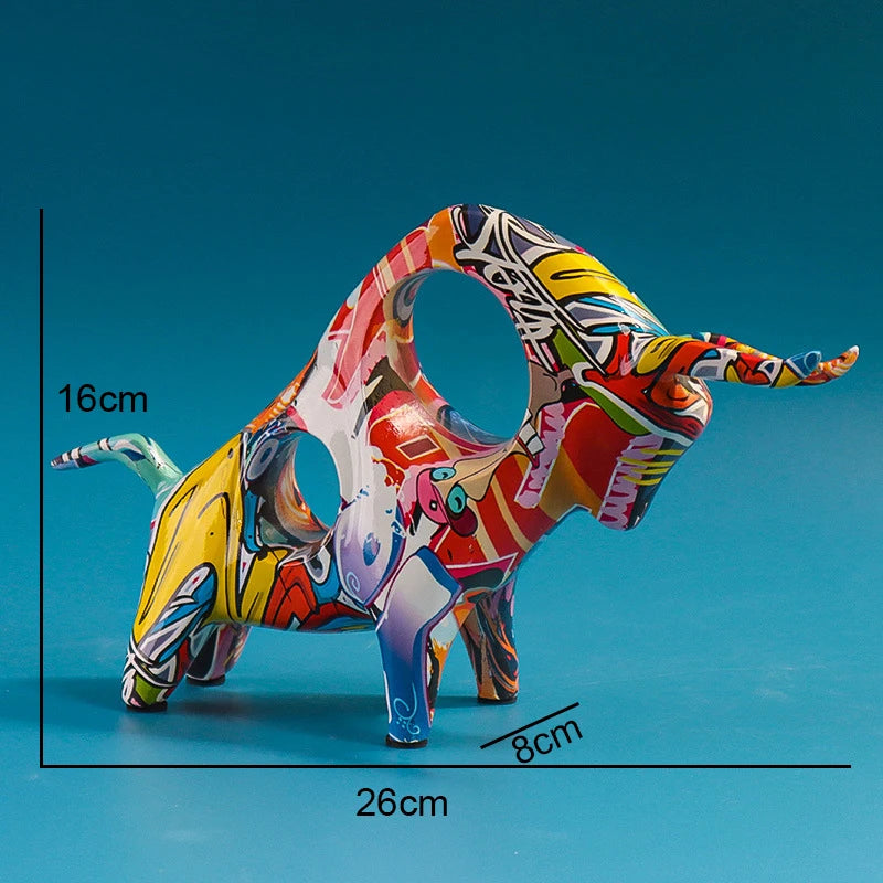 Modern Art Graffiti Cow Miniature Ornament Figurines for Interior Home Living Room Decor Desk Accessories Statues and Sculptures
