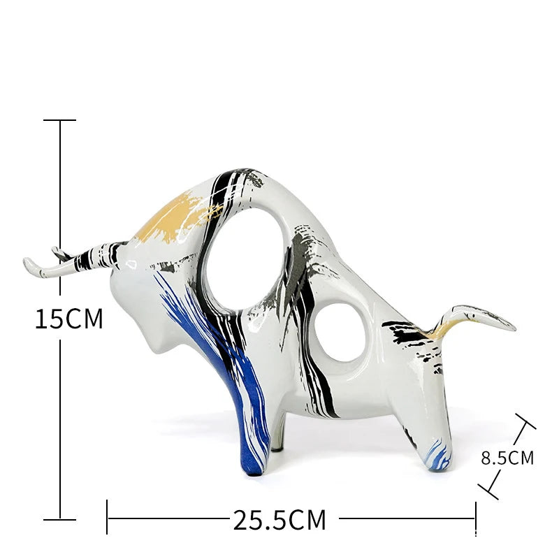 Modern Art Graffiti Cow Miniature Ornament Figurines for Interior Home Living Room Decor Desk Accessories Statues and Sculptures