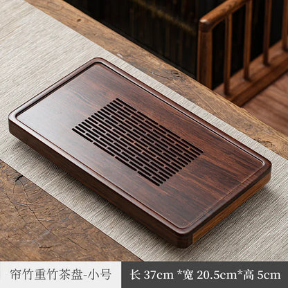 Modern Minimalist Bamboo Kung Fu Tea Set Tea Tray Tea Pitcher Solid Wood Household Small Tray Draining Drawer Drain Pipe