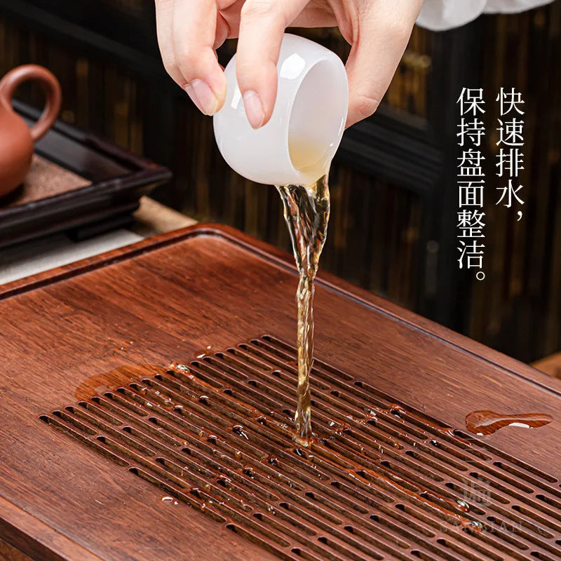Modern Minimalist Bamboo Kung Fu Tea Set Tea Tray Tea Pitcher Solid Wood Household Small Tray Draining Drawer Drain Pipe