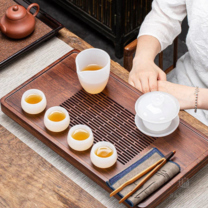 Modern Minimalist Bamboo Kung Fu Tea Set Tea Tray Tea Pitcher Solid Wood Household Small Tray Draining Drawer Drain Pipe