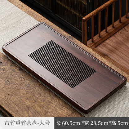 Modern Minimalist Bamboo Kung Fu Tea Set Tea Tray Tea Pitcher Solid Wood Household Small Tray Draining Drawer Drain Pipe