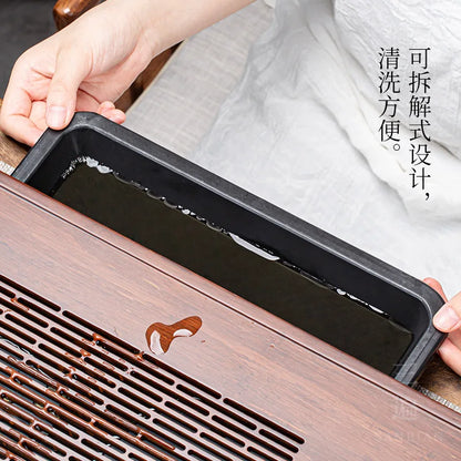 Modern Minimalist Bamboo Kung Fu Tea Set Tea Tray Tea Pitcher Solid Wood Household Small Tray Draining Drawer Drain Pipe