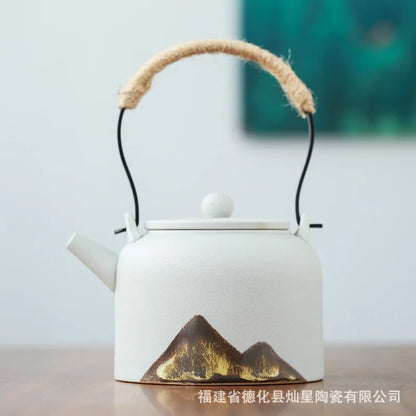 Modern Minimalist Japanese Style Tea Pot Taiwan Black Pottery Loop-handled Teapot Ceramic Tea Pot  Chrysanthemum Tea  Teapot