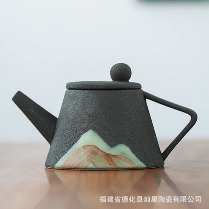 Modern Minimalist Japanese Style Tea Pot Taiwan Black Pottery Loop-handled Teapot Ceramic Tea Pot  Chrysanthemum Tea  Teapot