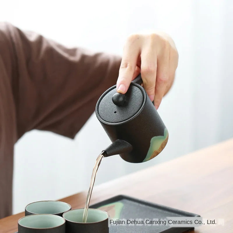Modern Minimalist Japanese Style Tea Pot Taiwan Black Pottery Loop-handled Teapot Ceramic Tea Pot  Chrysanthemum Tea  Teapot